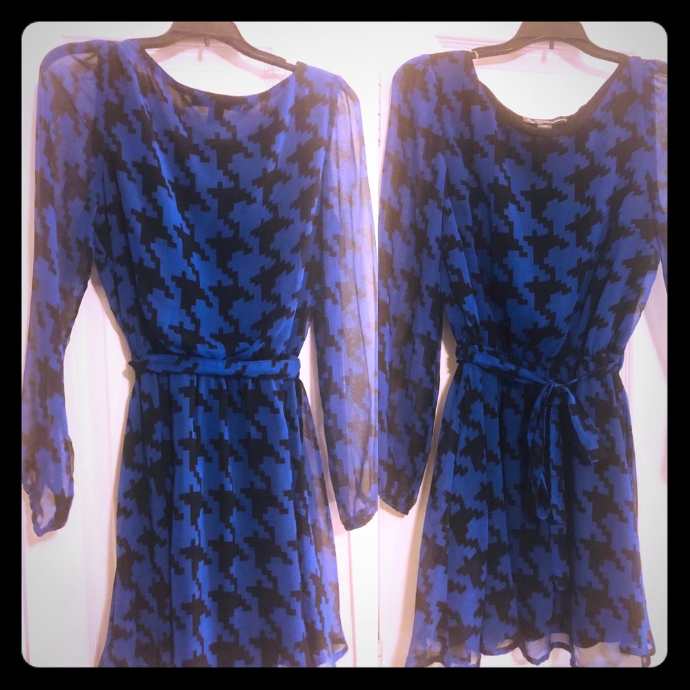 Blue and black Houndstooth Print dress